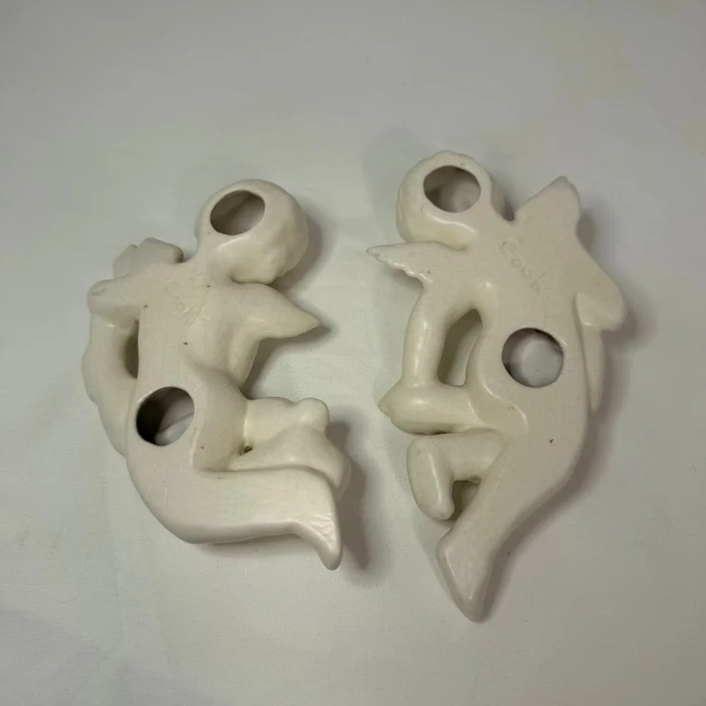 Vintage Ceramic Cherub Wall Hanging Pair Cream Angel Garland Set 7 Inch Cherubim